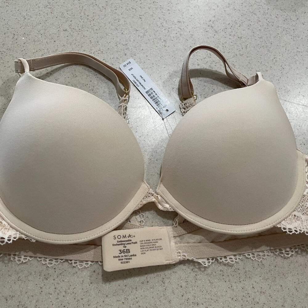 Soma Intimates Embraceable Enchanting Lace Push Up ~Pale Sand~ Size: 36B [NWT]